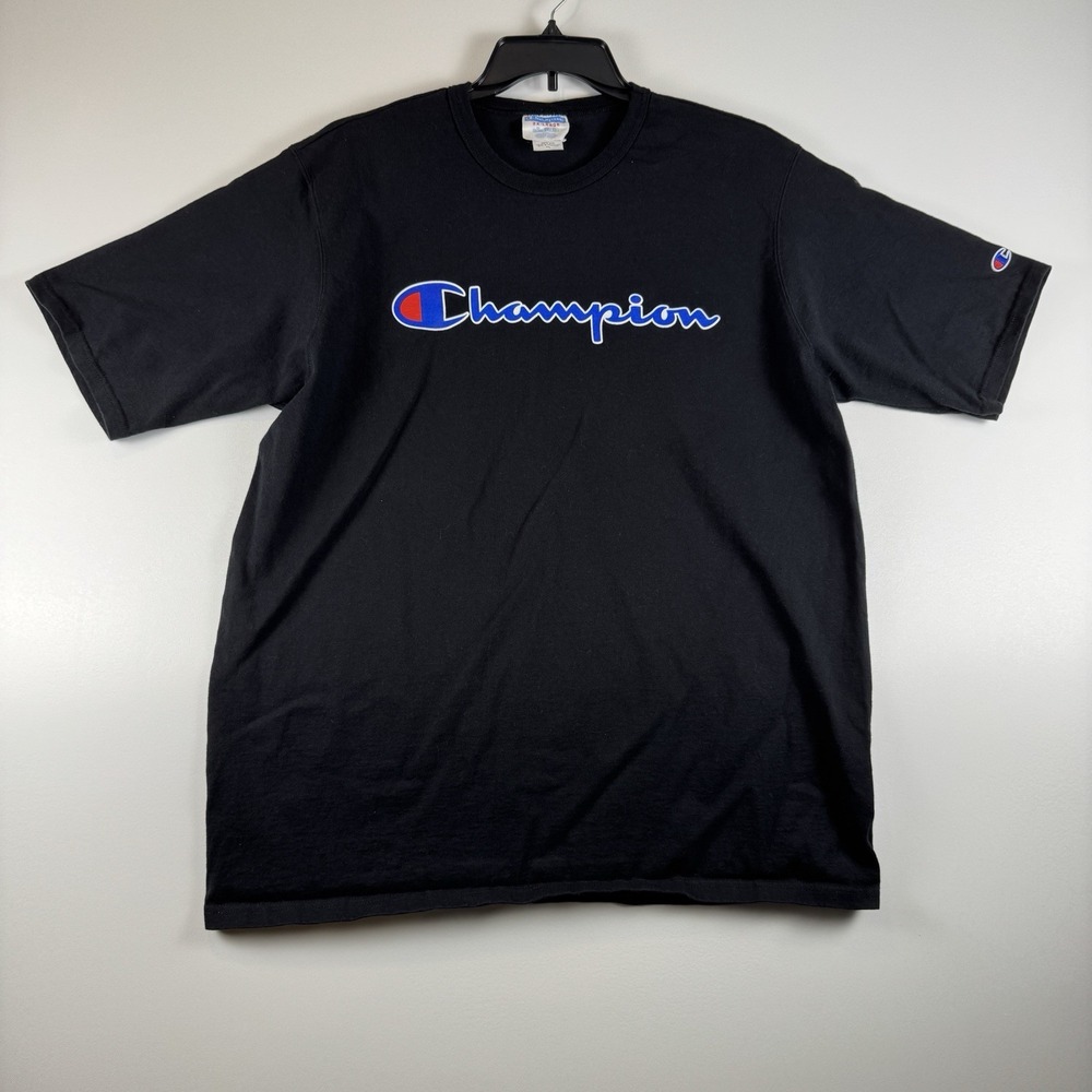 Vintage Champion Heavyweight T-Shirt Mens Spellout Short Sleeve Black Size XXL - Picture 2 of 8